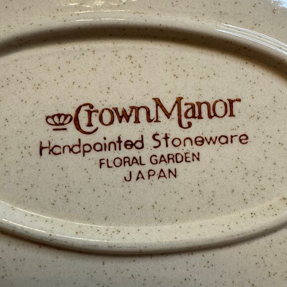 Vintage Crown Manor Floral Garden Serving Platter Stoneware Japan  11" x 16" EUC - Picture 4 of 6
